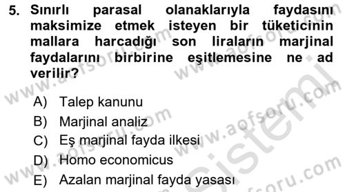 İktisada Giriş Dersi 2021 - 2022 Yılı Yaz Okulu Sınavı 5. Soru