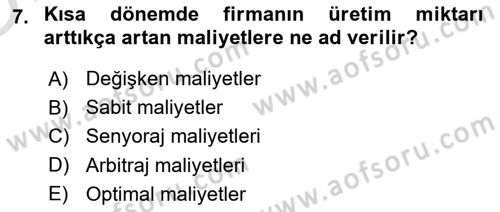 İktisada Giriş Dersi 2021 - 2022 Yılı Yaz Okulu Sınavı 7. Soru