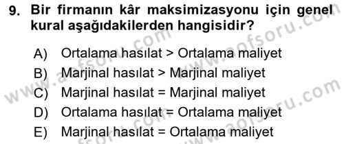 İktisada Giriş Dersi 2021 - 2022 Yılı Yaz Okulu Sınavı 9. Soru