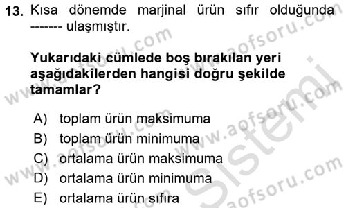 İktisada Giriş Dersi 2022 - 2023 Yılı (Vize) Ara Sınav Soruları 13. Soru