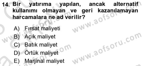 İktisada Giriş Dersi 2022 - 2023 Yılı (Vize) Ara Sınav Soruları 14. Soru