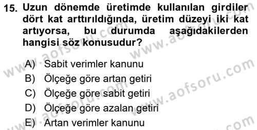 İktisada Giriş Dersi 2022 - 2023 Yılı (Vize) Ara Sınav Soruları 15. Soru