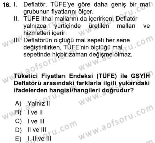 İktisada Giriş Dersi 2022 - 2023 Yılı (Vize) Ara Sınav Soruları 16. Soru