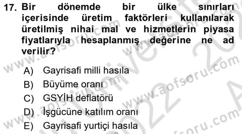 İktisada Giriş Dersi 2022 - 2023 Yılı (Vize) Ara Sınav Soruları 17. Soru