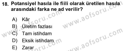 İktisada Giriş Dersi 2022 - 2023 Yılı (Vize) Ara Sınav Soruları 18. Soru