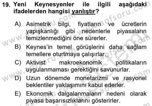 İktisada Giriş Dersi 2022 - 2023 Yılı (Vize) Ara Sınav Soruları 19. Soru