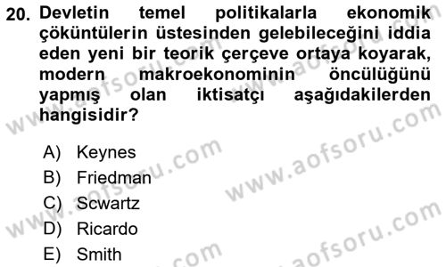 İktisada Giriş Dersi 2022 - 2023 Yılı (Vize) Ara Sınav Soruları 20. Soru