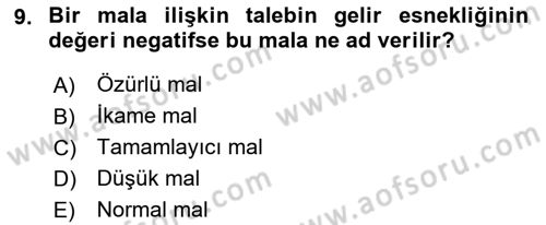 İktisada Giriş Dersi 2022 - 2023 Yılı (Vize) Ara Sınav Soruları 9. Soru