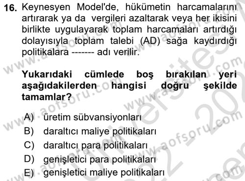 İktisada Giriş Dersi 2022 - 2023 Yılı (Final) Dönem Sonu Sınavı 16. Soru