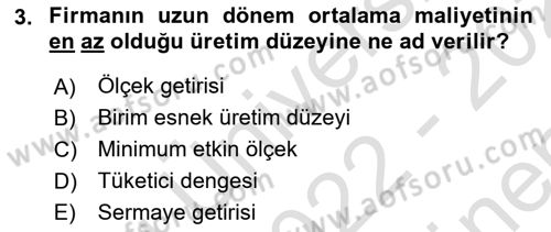 İktisada Giriş Dersi 2022 - 2023 Yılı (Final) Dönem Sonu Sınavı 3. Soru