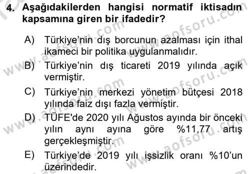 İktisada Giriş Dersi 2022 - 2023 Yılı (Final) Dönem Sonu Sınavı 4. Soru