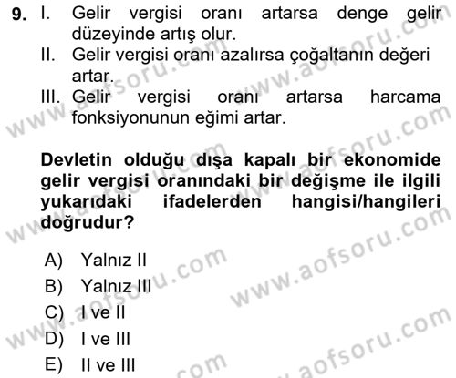 İktisada Giriş Dersi 2022 - 2023 Yılı (Final) Dönem Sonu Sınavı 9. Soru