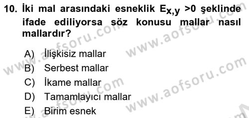 İktisada Giriş Dersi 2023 - 2024 Yılı (Vize) Ara Sınavı 10. Soru