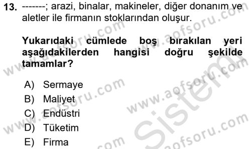 İktisada Giriş Dersi 2023 - 2024 Yılı (Vize) Ara Sınavı 13. Soru