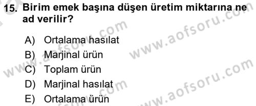 İktisada Giriş Dersi 2023 - 2024 Yılı (Vize) Ara Sınavı 15. Soru