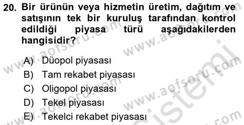 İktisada Giriş Dersi 2023 - 2024 Yılı (Vize) Ara Sınavı 20. Soru