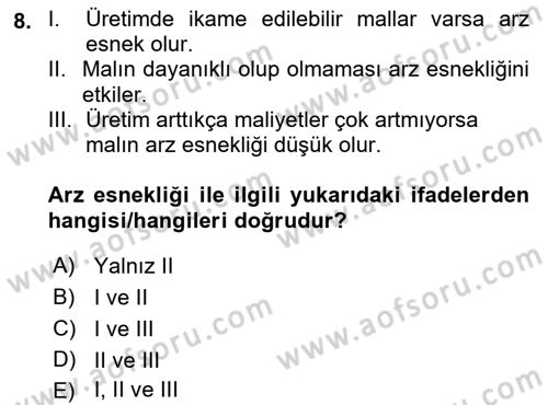 İktisada Giriş Dersi 2023 - 2024 Yılı (Vize) Ara Sınavı 8. Soru