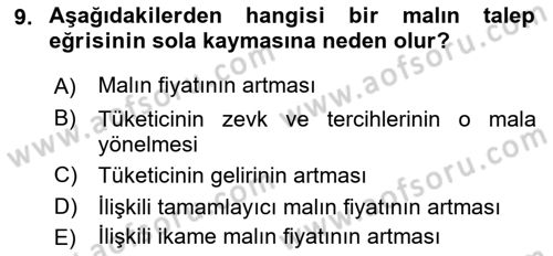 İktisada Giriş Dersi 2023 - 2024 Yılı (Vize) Ara Sınavı 9. Soru