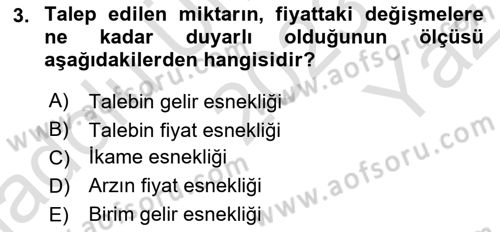 İktisada Giriş Dersi 2023 - 2024 Yılı Yaz Okulu Sınavı 3. Soru