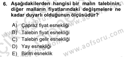 İktisada Giriş Dersi 2024 - 2025 Yılı (Vize) Ara Sınav Soruları 6. Soru