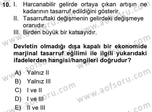 İktisada Giriş Dersi 2024 - 2025 Yılı (Final) Dönem Sonu Sınav Soruları 10. Soru