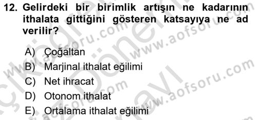 İktisada Giriş Dersi 2024 - 2025 Yılı (Final) Dönem Sonu Sınav Soruları 12. Soru