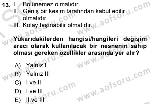 İktisada Giriş Dersi 2024 - 2025 Yılı (Final) Dönem Sonu Sınav Soruları 13. Soru