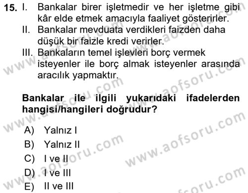 İktisada Giriş Dersi 2024 - 2025 Yılı (Final) Dönem Sonu Sınav Soruları 15. Soru