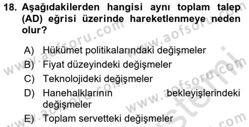 İktisada Giriş Dersi 2024 - 2025 Yılı (Final) Dönem Sonu Sınav Soruları 18. Soru