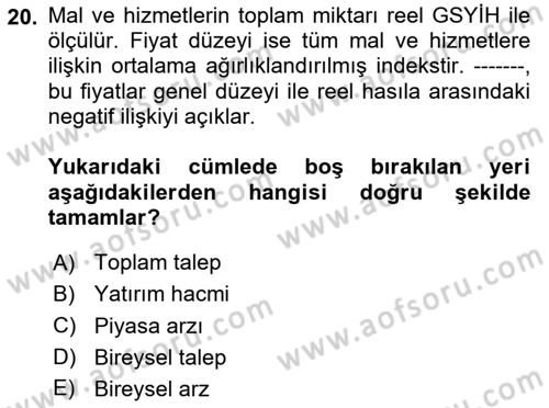 İktisada Giriş Dersi 2024 - 2025 Yılı (Final) Dönem Sonu Sınav Soruları 20. Soru