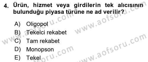 İktisada Giriş Dersi 2024 - 2025 Yılı (Final) Dönem Sonu Sınav Soruları 4. Soru
