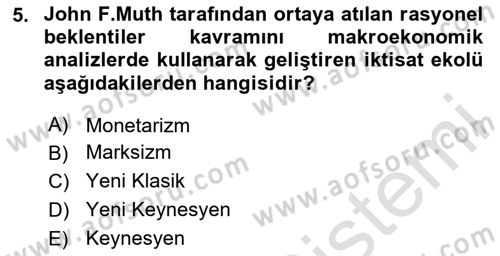 İktisada Giriş Dersi 2024 - 2025 Yılı (Final) Dönem Sonu Sınav Soruları 5. Soru