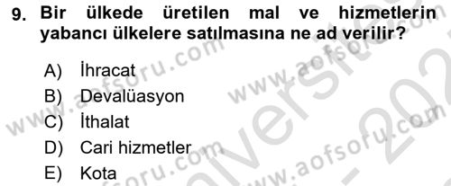 İktisada Giriş Dersi 2024 - 2025 Yılı (Final) Dönem Sonu Sınav Soruları 9. Soru