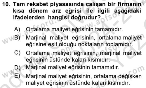 İktisada Giriş Dersi 2024 - 2025 Yılı Yaz Okulu Sınav Soruları 10. Soru