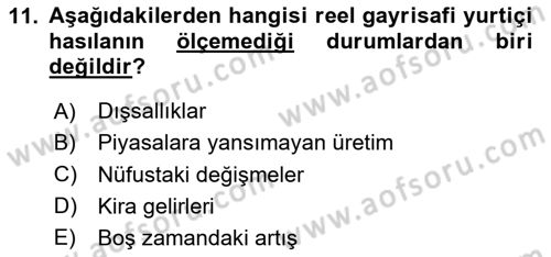 İktisada Giriş Dersi 2024 - 2025 Yılı Yaz Okulu Sınav Soruları 11. Soru