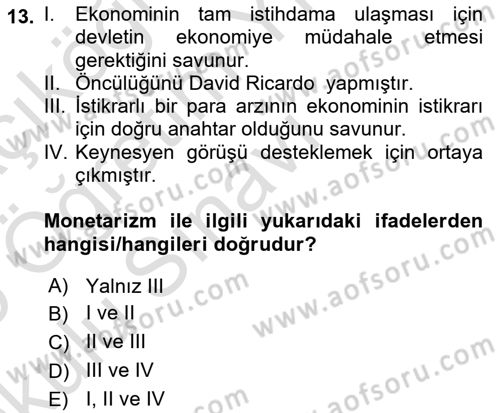 İktisada Giriş Dersi 2024 - 2025 Yılı Yaz Okulu Sınav Soruları 13. Soru