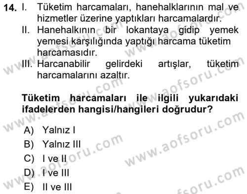 İktisada Giriş Dersi 2024 - 2025 Yılı Yaz Okulu Sınav Soruları 14. Soru