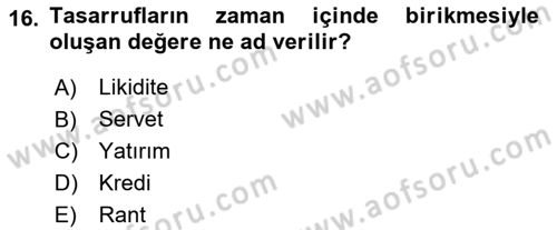 İktisada Giriş Dersi 2024 - 2025 Yılı Yaz Okulu Sınav Soruları 16. Soru
