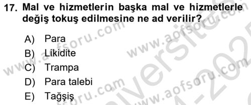 İktisada Giriş Dersi 2024 - 2025 Yılı Yaz Okulu Sınav Soruları 17. Soru