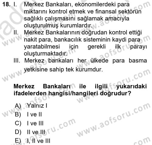 İktisada Giriş Dersi 2024 - 2025 Yılı Yaz Okulu Sınav Soruları 18. Soru