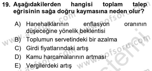 İktisada Giriş Dersi 2024 - 2025 Yılı Yaz Okulu Sınav Soruları 19. Soru