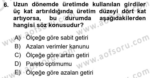 İktisada Giriş Dersi 2024 - 2025 Yılı Yaz Okulu Sınav Soruları 6. Soru