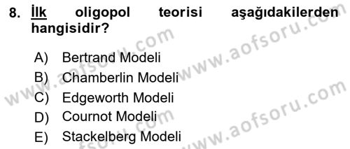 İktisada Giriş Dersi 2024 - 2025 Yılı Yaz Okulu Sınav Soruları 8. Soru