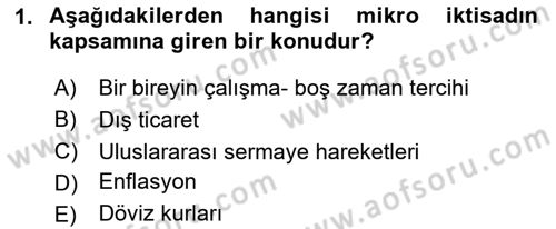 İktisada Giriş Dersi 2025 - 2026 Yılı (Vize) Ara Sınav Soruları 1. Soru