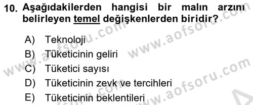 İktisada Giriş Dersi 2025 - 2026 Yılı (Vize) Ara Sınav Soruları 10. Soru