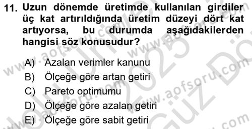 İktisada Giriş Dersi 2025 - 2026 Yılı (Vize) Ara Sınav Soruları 11. Soru