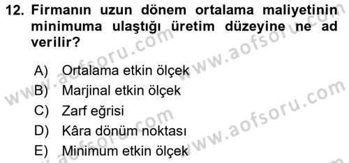 İktisada Giriş Dersi 2025 - 2026 Yılı (Vize) Ara Sınav Soruları 12. Soru