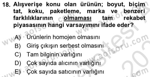 İktisada Giriş Dersi 2025 - 2026 Yılı (Vize) Ara Sınav Soruları 18. Soru