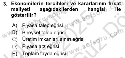 İktisada Giriş Dersi 2025 - 2026 Yılı (Vize) Ara Sınav Soruları 3. Soru