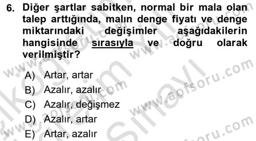İktisada Giriş Dersi 2025 - 2026 Yılı (Vize) Ara Sınav Soruları 6. Soru